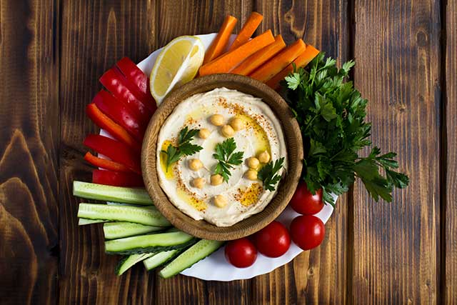 hummus in the bowl and vegetable